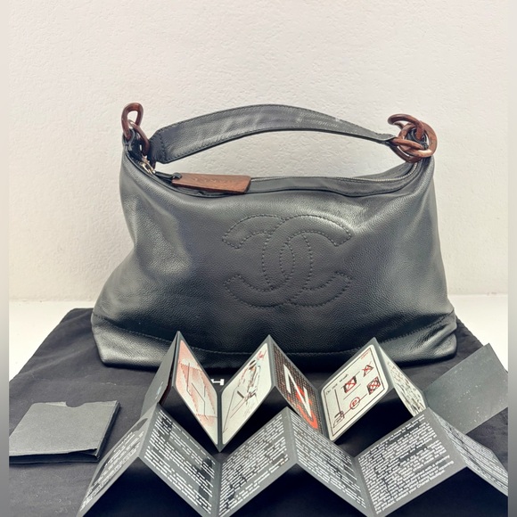 Auth CHANEL Black CC Caviar Large Hobo Bag, 14.9” x 10.2” - Picture 13 of 17